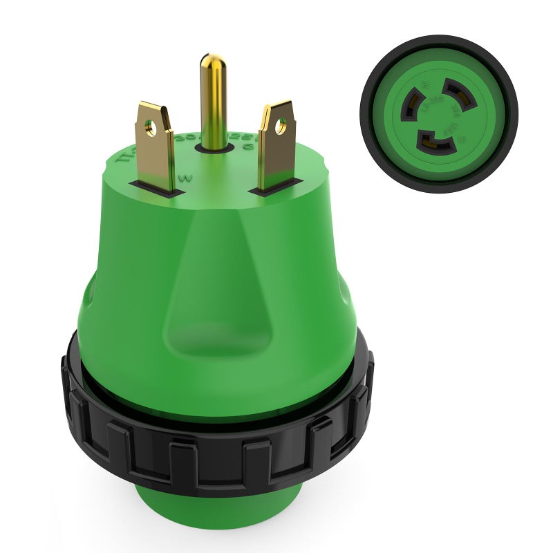 RVGUARD 30 Amp to 30 Amp RV Adapter Plug with Locking Connector, NEMA TT-30P to NEMA L5-30R Electrical Power Adapter, Green - Image 1